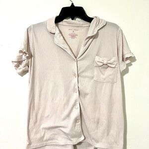 Light Pink Ribbed Button-Front Top with Bow Pocket and Matching Bottoms